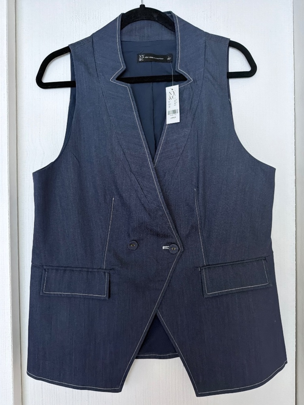 New York & Company Tailored Long Vest – Blue – Size Large – NWT
